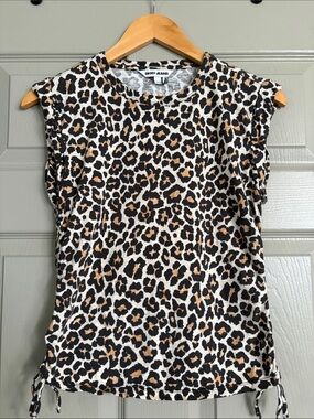 Dkny Leopard Print Sleeveless Tank Top - Black, Tan, White